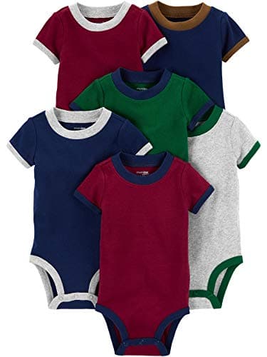 Simple Joys by Carter's Baby Boys' 6-Pack Short Sleeve Bodysuits, Burgundy/Green/Navy, 6-9 Months - Image 1