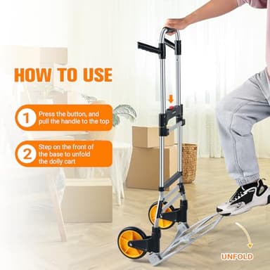 380 LB Capacity Folding Hand Truck Heavy Duty Foldable Dolly Cart with Wheels, Aluminum Collapsible Hand Cart Portable Trolley Dolley with Telescoping Handle for Moving Use Gorpuire - Image 4