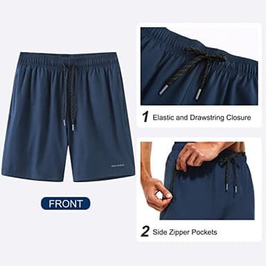 HODOSPORTS Mens Swimsuit Trunks 7" Quick-Dry Swim Shorts with Compression Liner and Zipper Pockets (Large,Navy) - Image 4