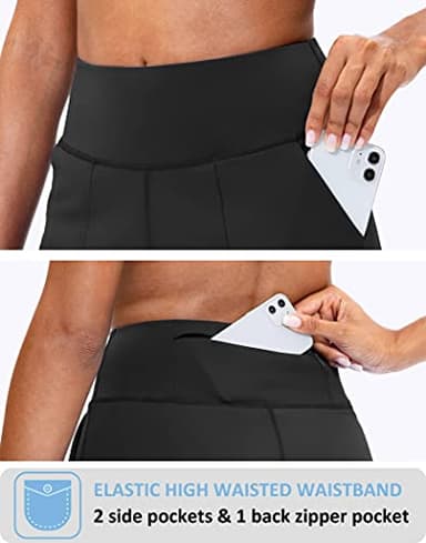 SANTINY Bermuda Shorts for Women with Zipper Pocket Womens High Waisted Long Shorts for Running Workout Athletic(Black_XL) - Image 3
