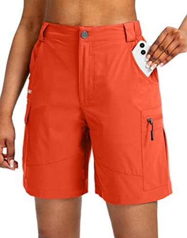 Viodia Women's 7" Hiking Cargo Shorts with Pockets Quick Dry Lightweight Shorts for Women Golf Casual Summer Shorts Orange red X-Large - Image 1