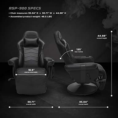 RESPAWN 900 Racing Style Gaming Recliner, Reclining Gaming Chair, in Black RSP 900 BLK - Image 3