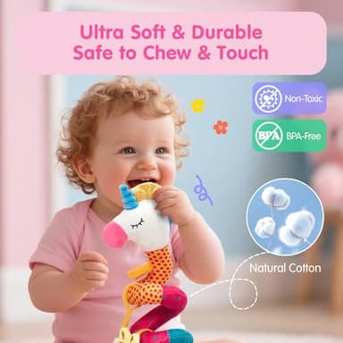 hahaland Car Seat Toys for Babies 0-6 Months Girl - Baby Toys 3-6 Months - Rattle, Mirror, Crinkle, Squeaky Carseat Stroller Toy 0-6 Months Developmental Newborn Baby Girl Birthday Gifts - Image 5