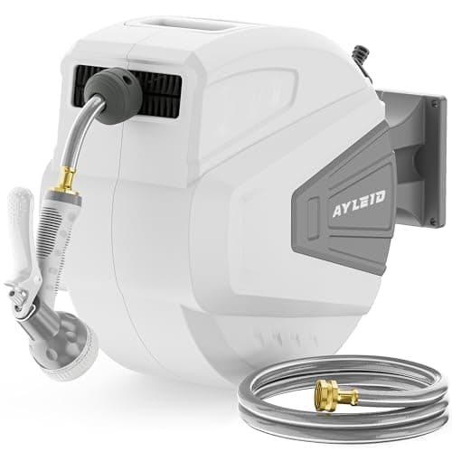 Ayleid Retractable Garden Hose Reel,1/2 in x 100 ft Wall Mounted Hose Reel, with 9- Function Sprayer Nozzle, Any Length Lock/Slow Return System/Wall Mounted/180°Swivel Bracket (Grey) - Image 1