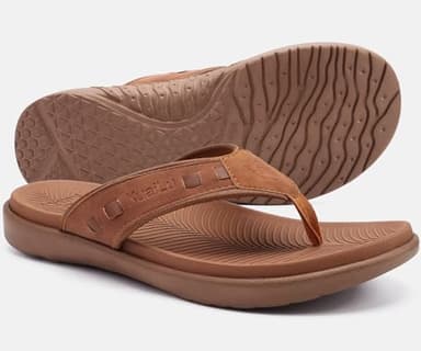 KuaiLu Mens Leather Sport Flip Flops Comfort Orthotic Thong Sandals with Plantar Fasciitis Arch Support for Outdoor Summer - Image 5