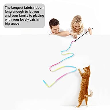 M JJYPET Cat Wand Toys Interactive Kitten Toys for Indoor Cats Colorful Teaser Wand String for Exercise Kitten Stick Kitty Rope Toy Rainbow Ribbon Cat Charmer -2Pcs - Image 4