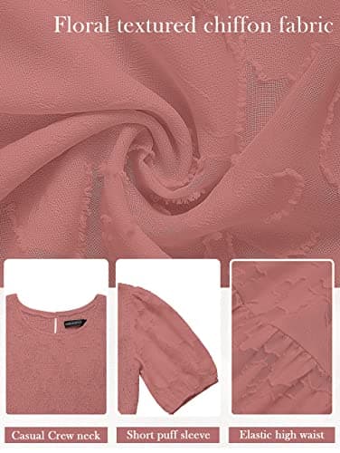 MEROKEETY Women's 2025 Summer Cute Bubble Sleeve Shirred Bohemian Dress Flowy Pleated Midi Long Dresses,Tearose,M - Image 5