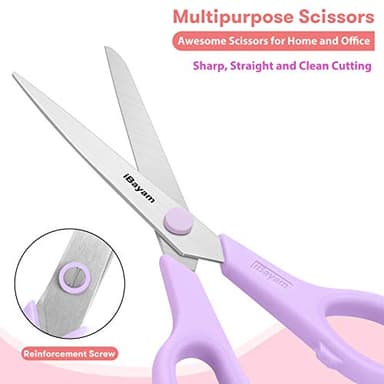 Scissors, iBayam 8" All Purpose Scissors Bulk 3-Pack, Ultra Sharp 2.5mm Thick Blade Shears Comfort-Grip for Office Desk Accessories Sewing Fabric Home Craft School Supplies, Right/Left Handed - Image 6