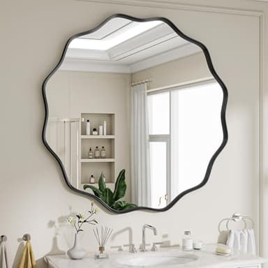 VETROVUE Round Wavy Mirror, 30 Inch Metal Frame Circle Mirror, Round Wall Mounted for Entryway, Bathroom, Vanity, Living Room, Black - Image 5