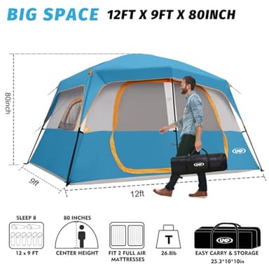 UNP Camping Tent 8 Person, Waterproof Windproof Family Tent with Rainfly Easy Set up-Portable Dome Tents for Camping 6-8 Person - Image 2
