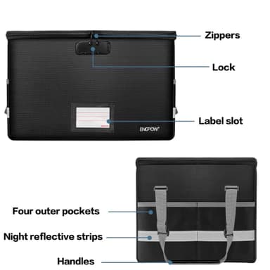 ENGPOW File Box with Lock,Fireproof Document Box with Zipper＆Pockets,Collapsible File Organizer Filing Storage Cabinet with Handle,Portable Home Office Safe for Hanging Letter/Legal Folder,Black - Image 8