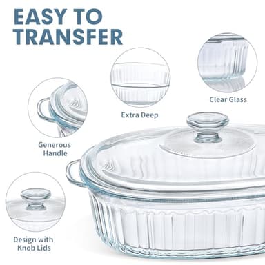 M MCIRCO 4-Piece Glass Casserole Baking Dish, Set of 2 Casseroles With Glass Lids, 1.9 Qt and 3 Qt - Image 4