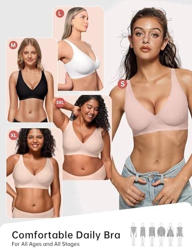 Vertvie Jelly Wireless Bras for Women Push Up Plunge Seamless T-Shirt Bras No Underwire Supportive Full Coverage Bralettes(Skin Color,Small) - Image 5