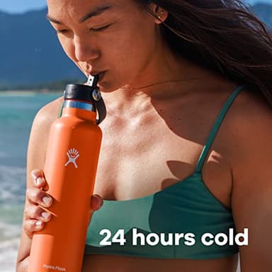 Hydro Flask Water Bottle - Insulated Stainless Steel - Straw Lid, Non Spill, Leakproof 24 Oz Black - Image 6
