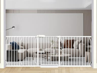 Heavy Duty Baby & Dog Safety Gate, Extra Wide 85.8-90.5 Inch,White Metal, Tension Mounted No Drilling Pet Gate for Large Openings - Image 2