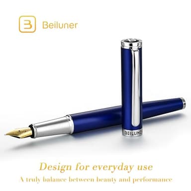 BEILUNER Luxury Fountain Pen Set,Solid 24K Gilded Medium Nib, Modern Classic Limited Edition -Includes 6 Ink Cartridges&Ink Refill Converter with Gift Case-Perfect for Men and Women（Charming blue） - Image 2