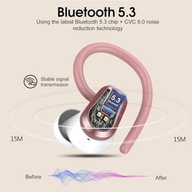 Wireless Earbuds, in Ear Buds Wireless Earbuds Bluetooth, Bluetooth 5.3 Headphones Sport, Deep Bass Stereo Noise Cancelling Headphones, 50H Playtime LED Display, IP7 Waterproof Earphones, Rose Pink - Image 2