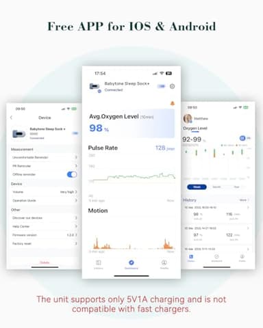 Babytone Baby Sleep Sock Monitor, Tracking Heart Rate and Movement for Infant, Wearable Foot Monitor Smart Sock with Bluetooth and APP, for 0-36 Months Newborn - Image 4