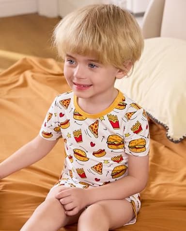 babee Reshinee Bamboo Viscose Toddler Pajamas Boys Girls Kids Baby Cool Short Summer Burger Pjs Set 2-3T Two Piece - Image 3