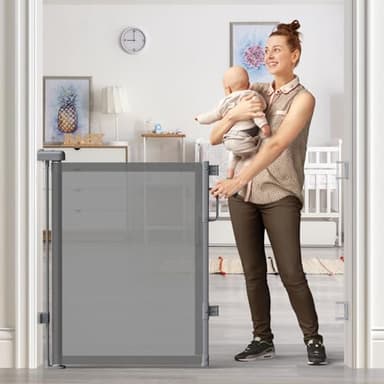 Cideny Retractable Baby Gate for Stairs, 55" Wide Mesh Dog Gate Indoor, 34'' Tall Child Gate for Doorways, Hallways, Deck, Indoor Outdoor Pet Baby Safety Essentials for Home, Grey - Image 8