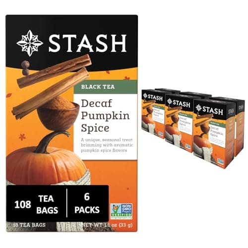 Stash Tea Decaf Pumpkin Spice Black Tea - Decaf, Non-GMO Project Verified Premium Tea with No Artificial Ingredients, 18 Count (Pack of 6) - 108 Bags Total - Image 1