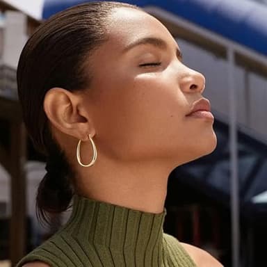 Gacimy Gold Chunky Hoop Earrings for Women, 14K Gold Plated Oval Hoop Medium Gold Earrings with 925 Sterling Silver Post - Image 2