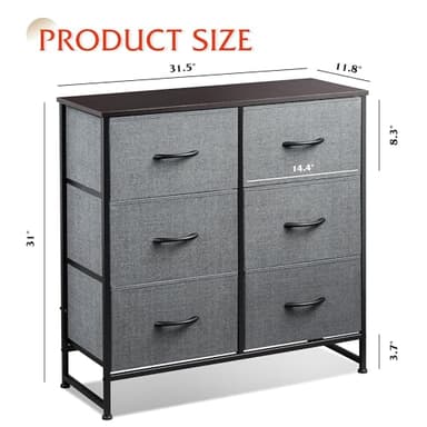 WLIVE Fabric Dresser for Bedroom, 6 Drawer Double Dresser, Storage Tower with Fabric Bins, Chest of Drawers for Closet, Living Room, Hallway, Dark Grey - Image 3