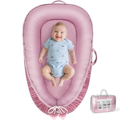 BBWOO Baby Lounger - Baby Lounger for Newborn 0-24 Months, Breathable & Soft Cotton and Velvet Cover Baby Nest, Portable Cozy Infant Lounger for Home and Travel, Ideal Baby Essentials & Shower Gifts - Image 1