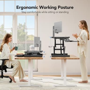 HUANUO Standing Desk Converter, 32” Sit to Stand Desk with Keyboard Tray, Height Adjustable Stand Up Desk Riser for Home Office, Dual Monitor and Laptop Workstation, Black - Image 3