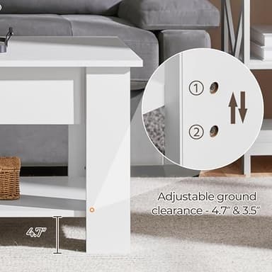 Yaheetech Lift Top Coffee Table with Hidden Compartment and Storage Shelf, Rising Tabletop Dining Table for Living Room Reception Room, 47.5in L, White - Image 7