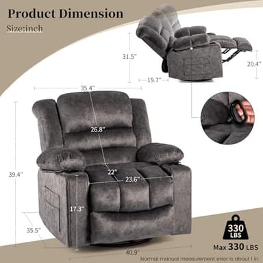 HOMYEDAMIC Recliner Chair Rocker Modern Ergonomic Lounge 360 Degree Swivel Single Sofa Seat Living Room Lounge Recliners on Clearance Foam Filling - Image 2