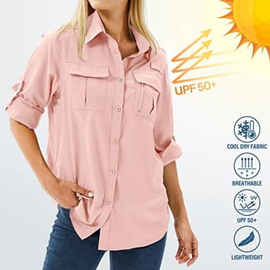 Toumett Women's UPF 50 Long Sleeve UV Sun Protection Safari Shirts Outdoor Quick Dry Fishing Hiking Travel Shirts(5071,Pink,L) - Image 6
