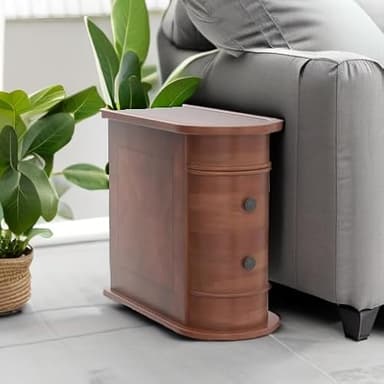 LITTLE TREE Wood End Table with 2 Drawers Sofa Side Table, No Assembly Required Vintage Slim Nightstand Bedside Table for Bedroom - Image 8