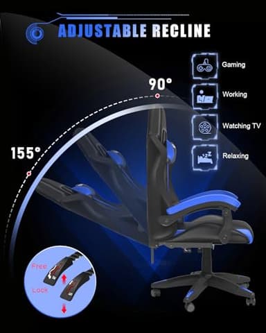 Bigzzia Gaming Chair with RGB LED Lights, High Back Ergonomic Computer Gamer Chair with Headrest and Lumbar Support, Racing Style Reclining Game Chair for Adults, Kids(Black/Blue) - Image 5