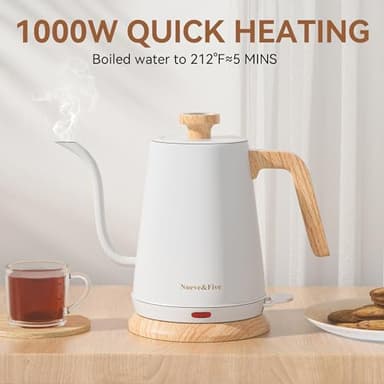 Nueve&Five Gooseneck Electric Kettle with Thermometer,Electric Tea Kettle 1L with Auto Shut-Off,1000W Hot Water Kettle of Stainless Steel for Coffee & Tea -White - Image 5