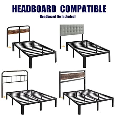 Hunlostten 12" Heavy Duty Twin Bed Frame No Box Spring Needed, Metal Platform Bed Frame Twin with Round Corners, Easy Assembly, Noise Free, Black - Image 5