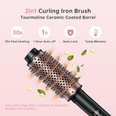 2in1 Negative Thermal Brush for Blowout Look, 1.5 Inch/1.75 Inch Heated Round Brush for Curls & Volum, 5 Temperature Curling Iron, Dual Voltage - Image 2