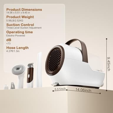 Dog Grooming Vacuum, Dog Grooming Kit with Pet Clipper Nail Grinder, 3 Suction Modes Dog Brush Vacuum with 6 Pet Grooming Tools (Coffee) - Image 8