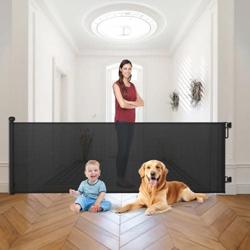 Babepai Retractable Baby Gates Extra Wide | 110" Wide x 34" Tall Dog Gates for Stairs | Indoor/Outdoor Use | Child Gates for Doorways, Deck, Porch, Hallways, Patio - Black - Image 1