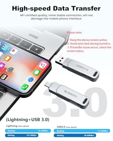 MFi Certified 128GB Photo Stick for iPhone Flash Drive,USB Memory Stick Thumb Drives High Speed USB Stick External Storage Compatible for iPhone/iPad/Android/PC - Image 5
