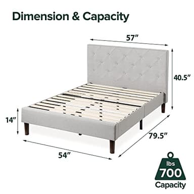 ZINUS Shalini Upholstered Platform Bed Frame, Mattress Foundation, Wood Slat Support, No Box Spring Needed, Easy Assembly, Light Grey, Full - Image 2