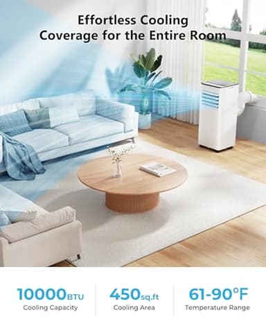 EUHOMY 10,000 BTU Portable Air Conditioners Up to 450 sq.ft, 3-1 Standing Smart Cooling AC with Remote, Dehumidifier, Fan, Air Conditioner Cools Room, 3 Modes, 24-hour timer, LED Display, Bedroom - Image 3