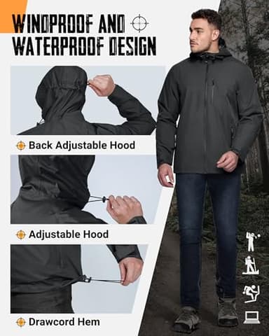 33,000ft Men's Packable Rain Jacket Lightweight Rain Shell Jacket with Hood Waterproof Raincoat for Cycling - Image 4