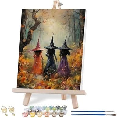 VIGEGU Witch Paint by Numbers Kit for Adults with Framed,Halloween Paint by Number DIY Adult Paint by Number Kits for Wall Decor 10x12in - Image 2