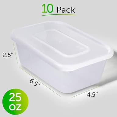 PrepNaturals 10 Pack Meal Prep Containers - 10 Pack of 25 Oz 100% BPA-free Plastic Food Storage Containers with Lids - Reusable Plastic Containers with Lids - Dishwasher Safe Lunch Containers - Image 3
