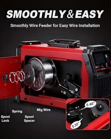 BESTMIG 135A MIG Welder - 3-in-1 Flux Core Welder, MIG/Lift TIG/Stick Welding Machine - Portable IGBT Inverter - 110V with Welder Helmet and Gloves (Red Black, MIG 135A Welder) - Image 7