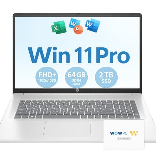 HP 2025 New 17 inch Laptop Computer • 64GB RAM • 2TB SSD • AMD Ryzen 5 Processor (6-Cores) • 10-Key Number Pad • Long Battery Life • w/WOWPC Recovery USB • Windows 11 Pro with Microsoft Office - Image 1