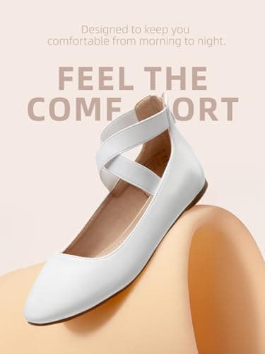 DREAM PAIRS Women's Comfortable Fashion Elastic Ankle Straps Flats Shoes,Size 8,White/Pu,Sole_Stretchy - Image 3