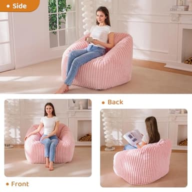 BYBYME Giant Bean Bag Chair for Adults and Kids, Large Comfy Cozy Beanbag, Floor Sofa for Teens, Living Room, Gaming, Reading, Pink - Image 6