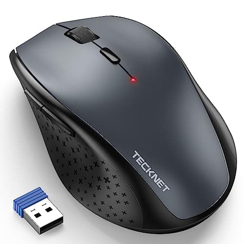 TECKNET Wireless Mouse, 2.4G USB Computer Mouse with 6-Level Adjustable 4800 DPI, Silent Quiet Click,30 Months Battery, Ergonomic Grips, 6 Buttons Portable for PC, Chromebook, Mac - Grey - Image 1